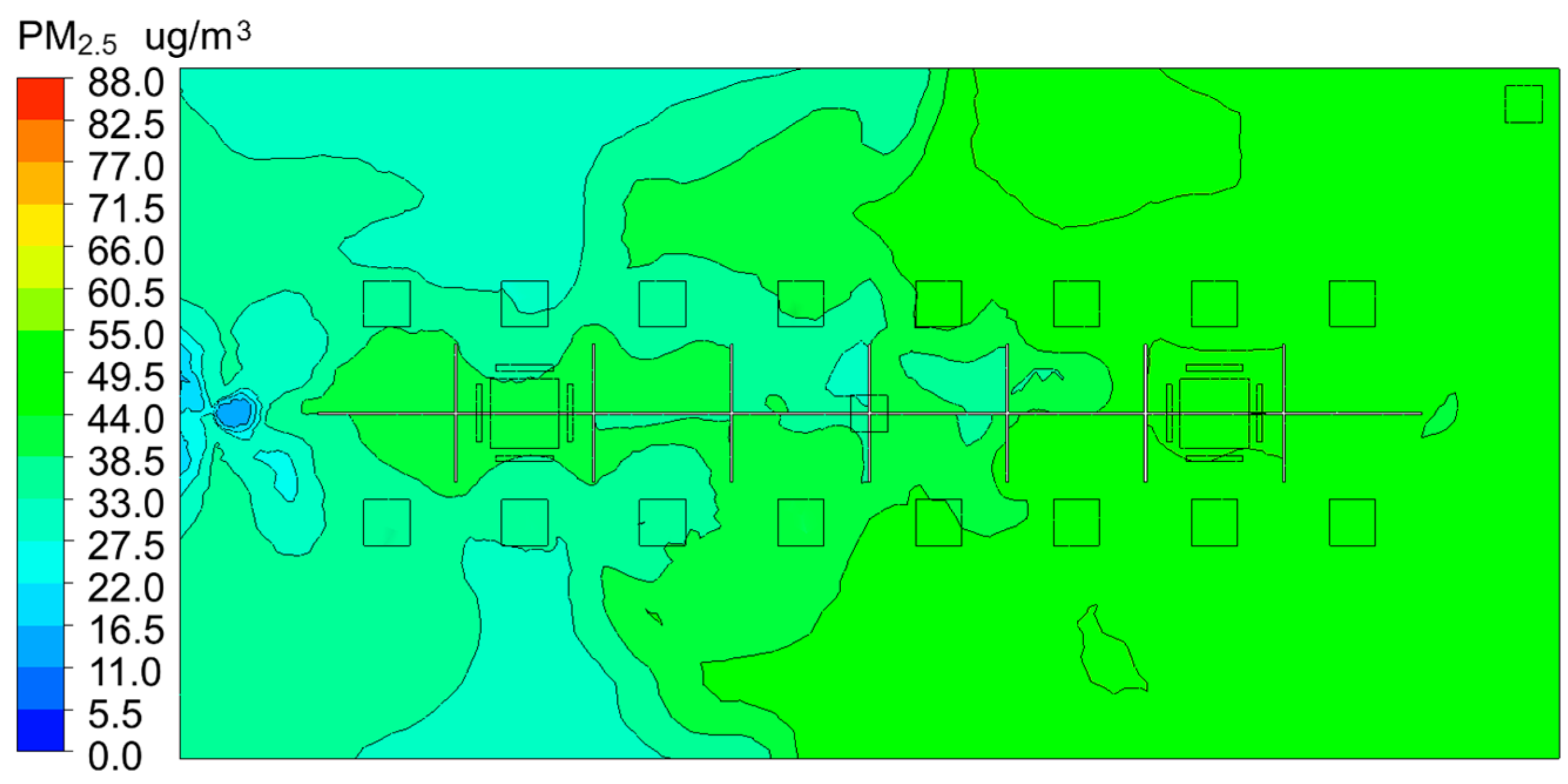 شکل ۹: توزیع غلظت PM2.5  تحت K4.